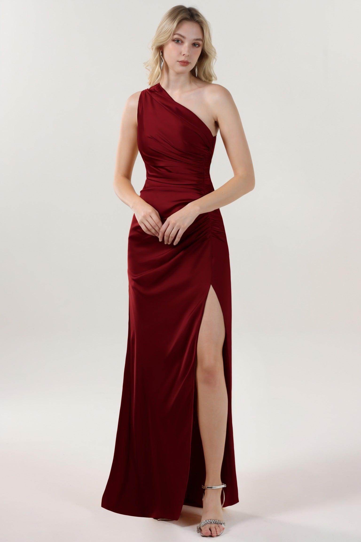 Sheath-Column Maxi Luxe Satin Bridesmaid Dress CS0606BM - COCOMELODY